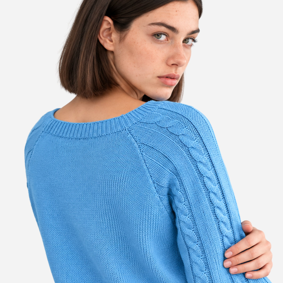 Women’s Button-Detail Cable-Knit Jumper-Fowsa
