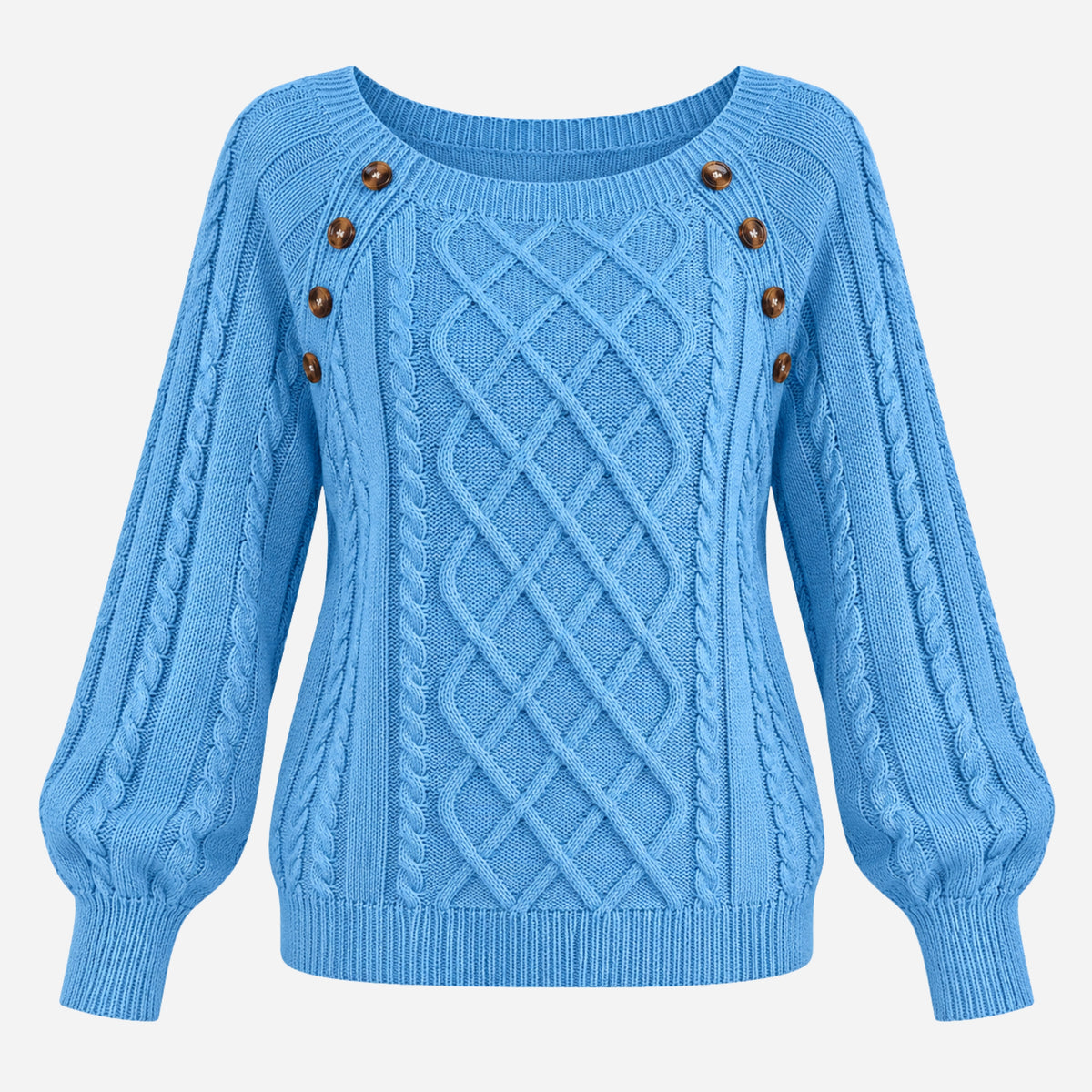 Women’s Button-Detail Cable-Knit Jumper-Fowsa