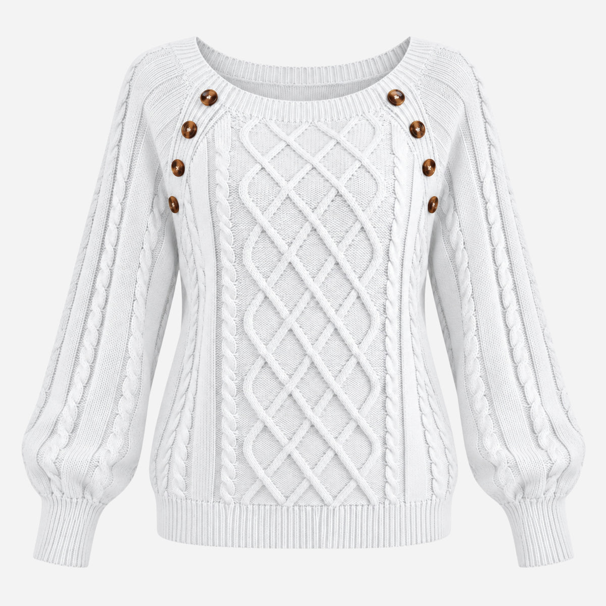 Women’s Button-Detail Cable-Knit Jumper-Fowsa