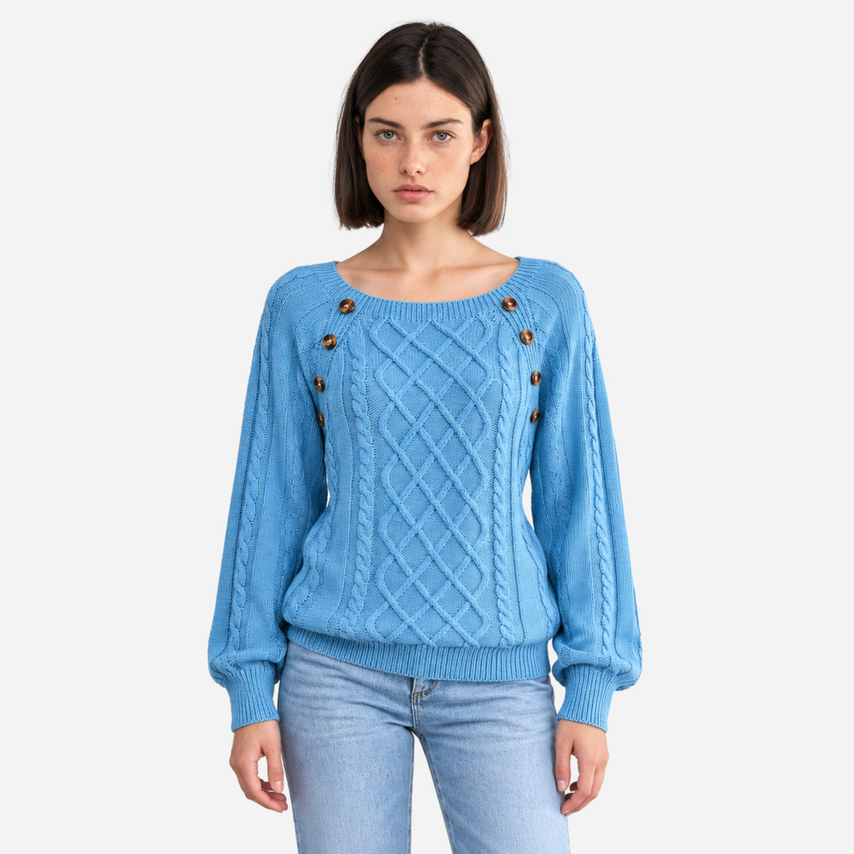 Women’s Button-Detail Cable-Knit Jumper-Fowsa