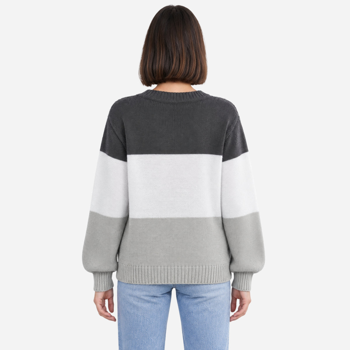 Women’s Cable-Knit Colour-Block Crew-Neck Jumper-Fowsa