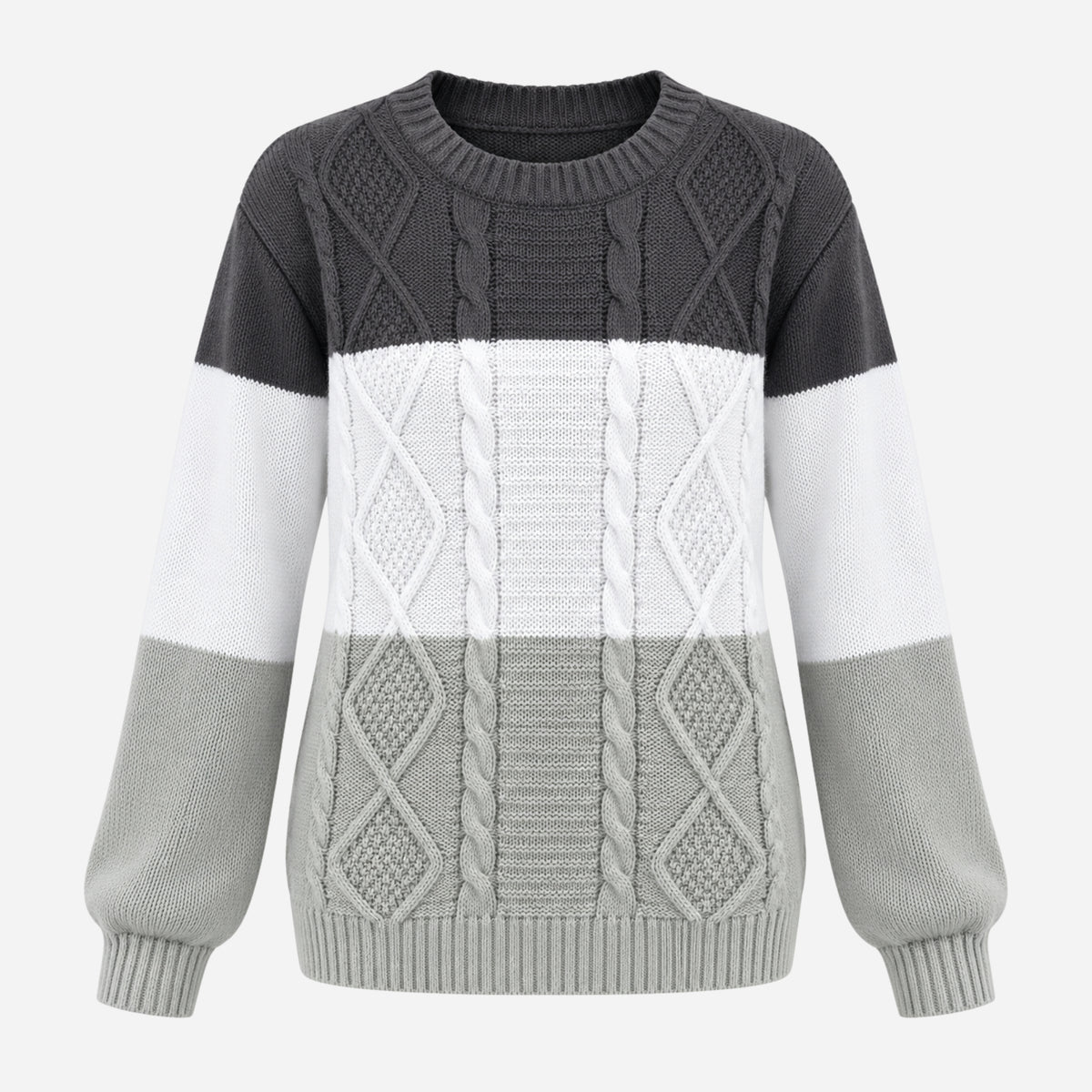 Women’s Cable-Knit Colour-Block Crew-Neck Jumper-Fowsa