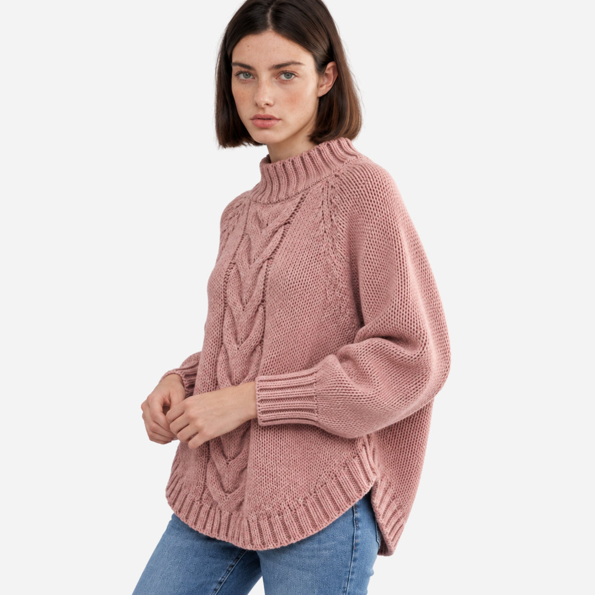 Women's Cable-Knit Flared-Hem Jumper-Fowsa