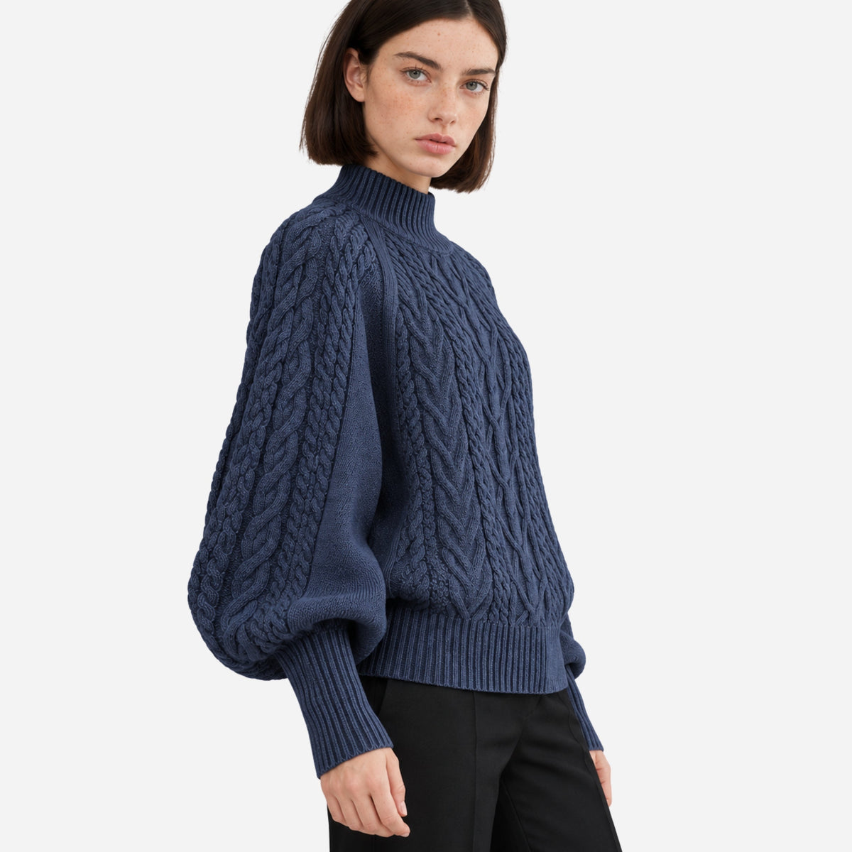 Women’s Cable-Knit High-Neck Jumper-Fowsa