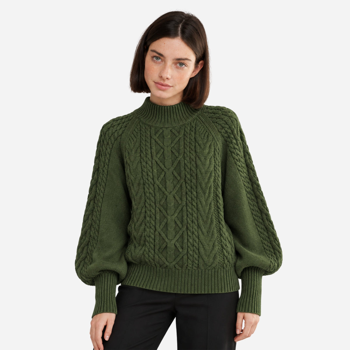 Women’s Cable-Knit High-Neck Jumper-Fowsa