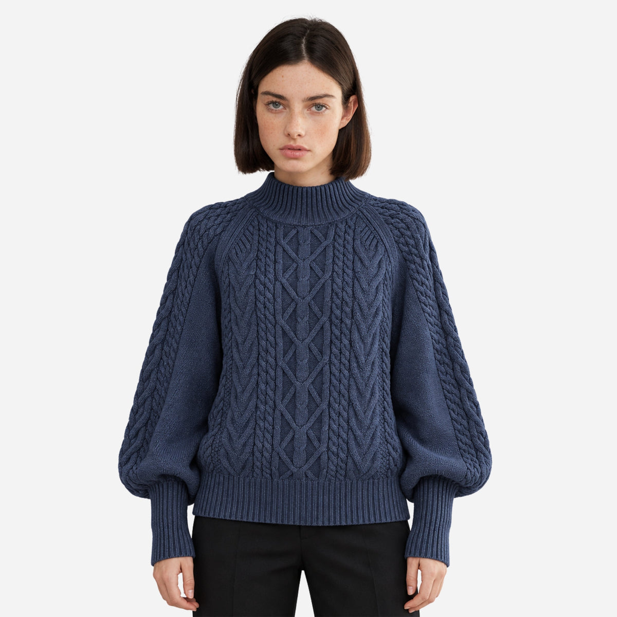 Women’s Cable-Knit High-Neck Jumper-Fowsa