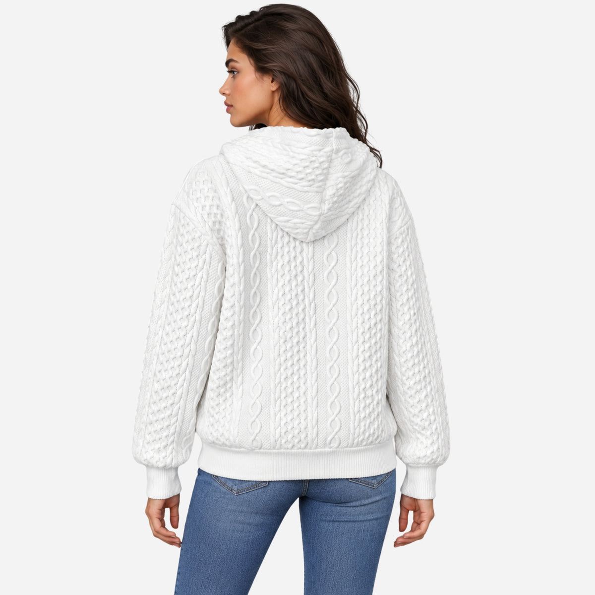 Women’s Cable-Knit Hooded Jumper-Fowsa