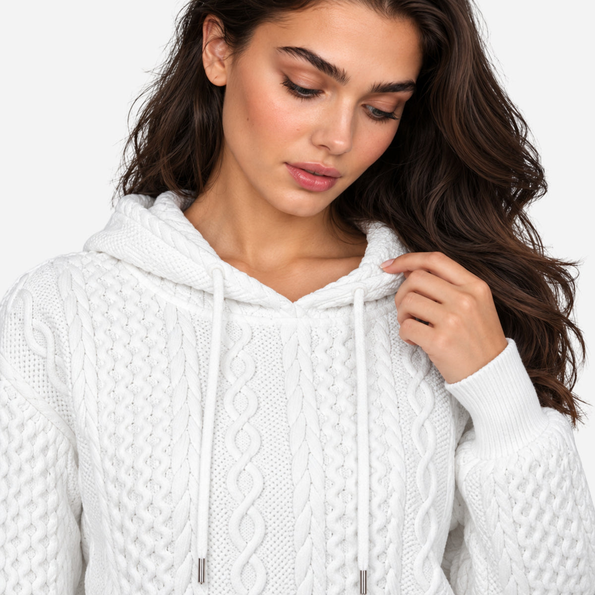 Women’s Cable-Knit Hooded Jumper-Fowsa