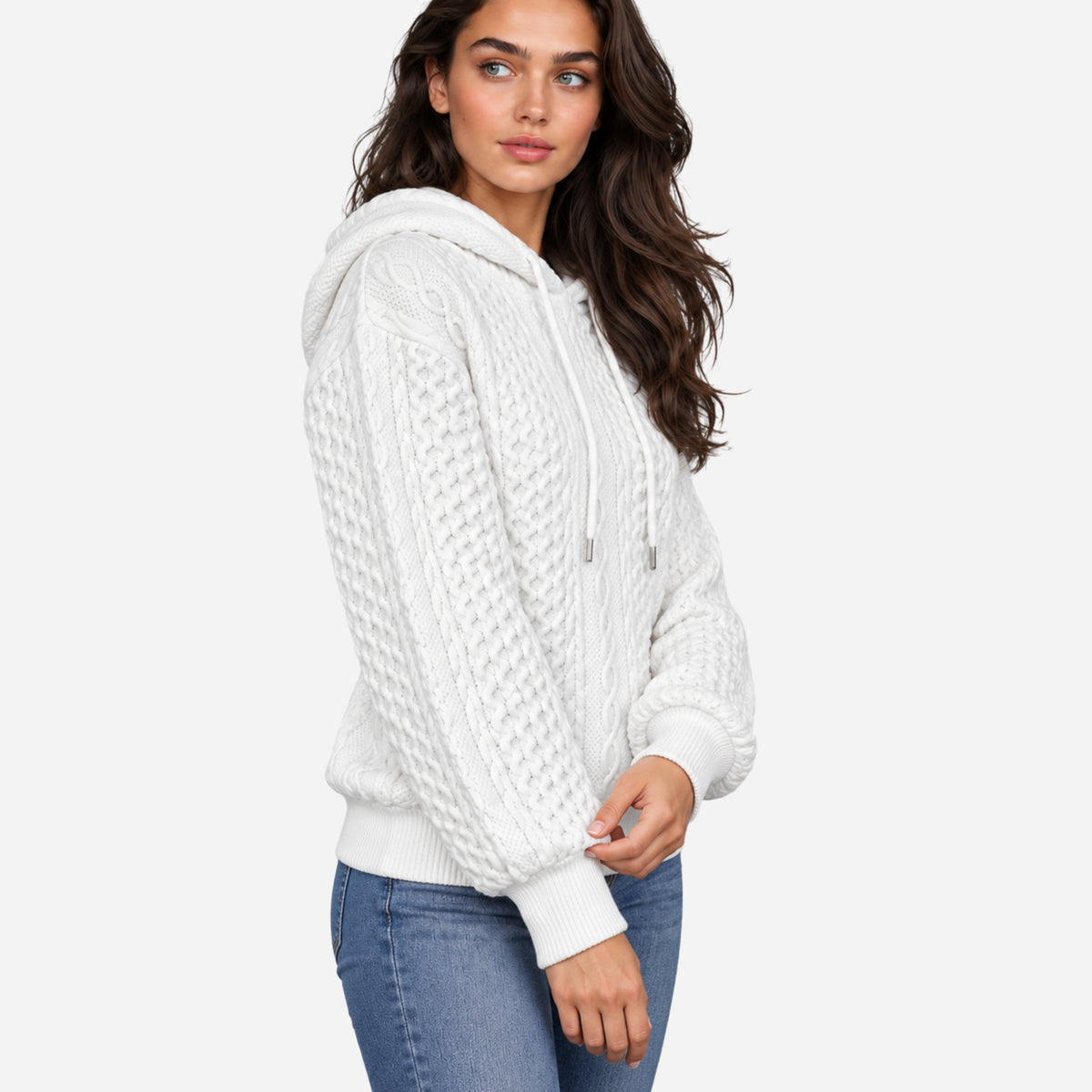 Women’s Cable-Knit Hooded Jumper-Fowsa