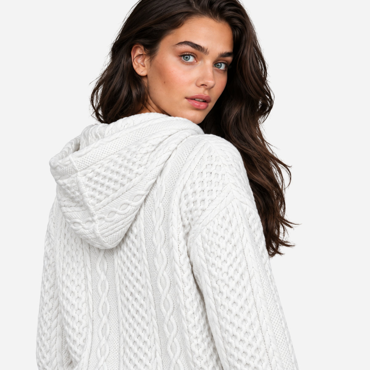 Women’s Cable-Knit Hooded Jumper-Fowsa