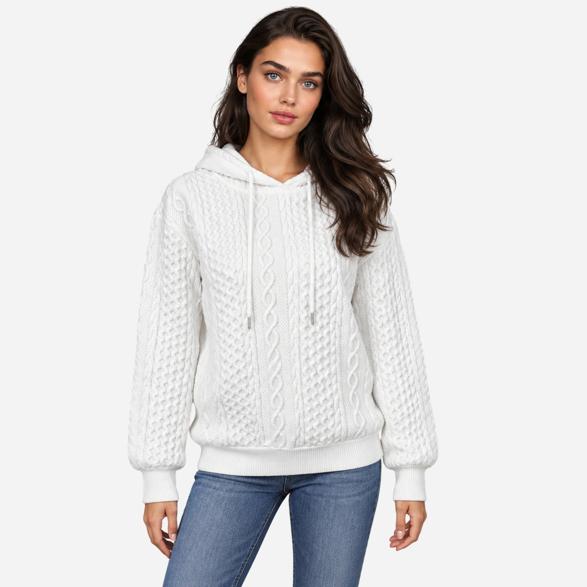 Women’s Cable-Knit Hooded Jumper-Fowsa