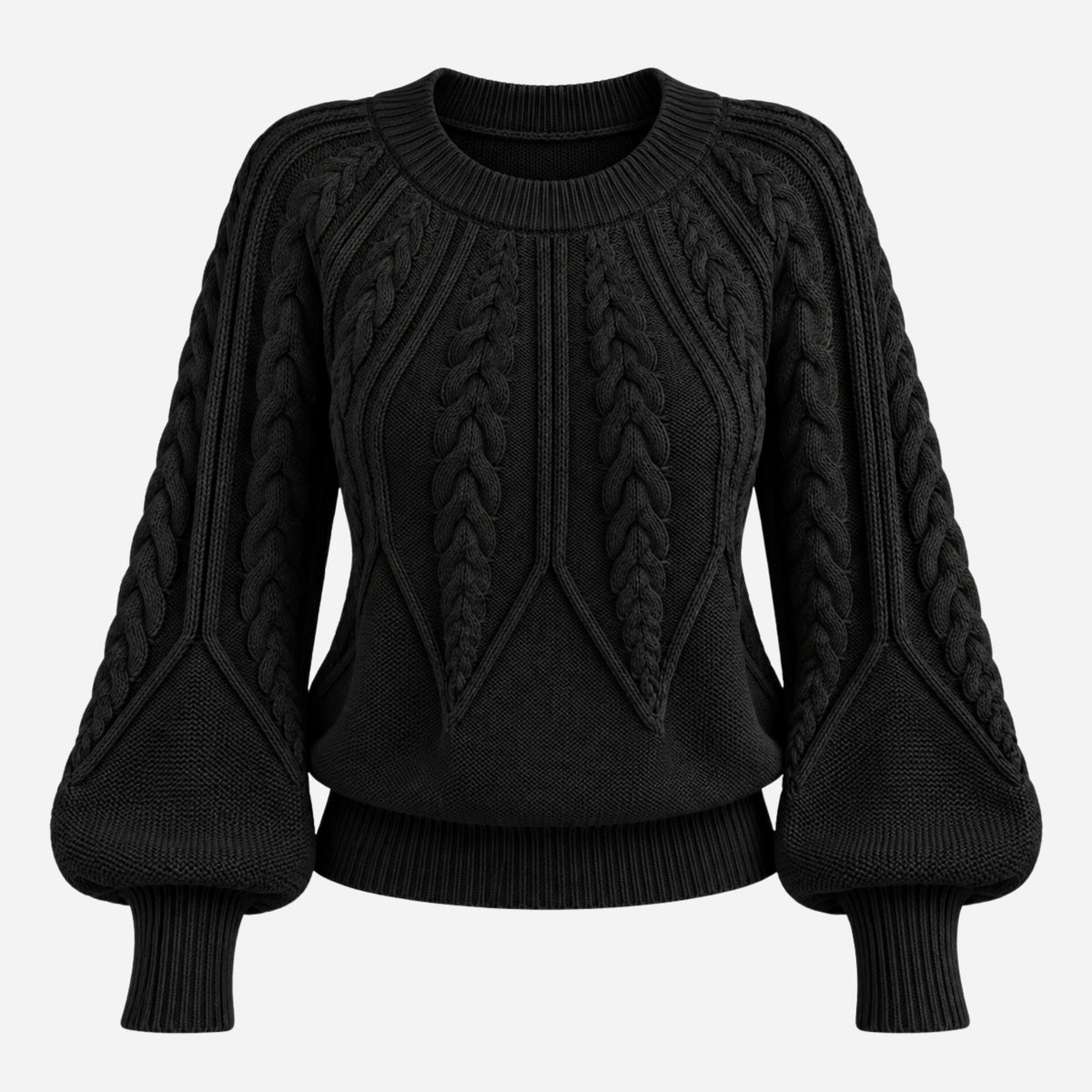 Women’s Cable-Knit Lantern Sleeve Jumper-Fowsa