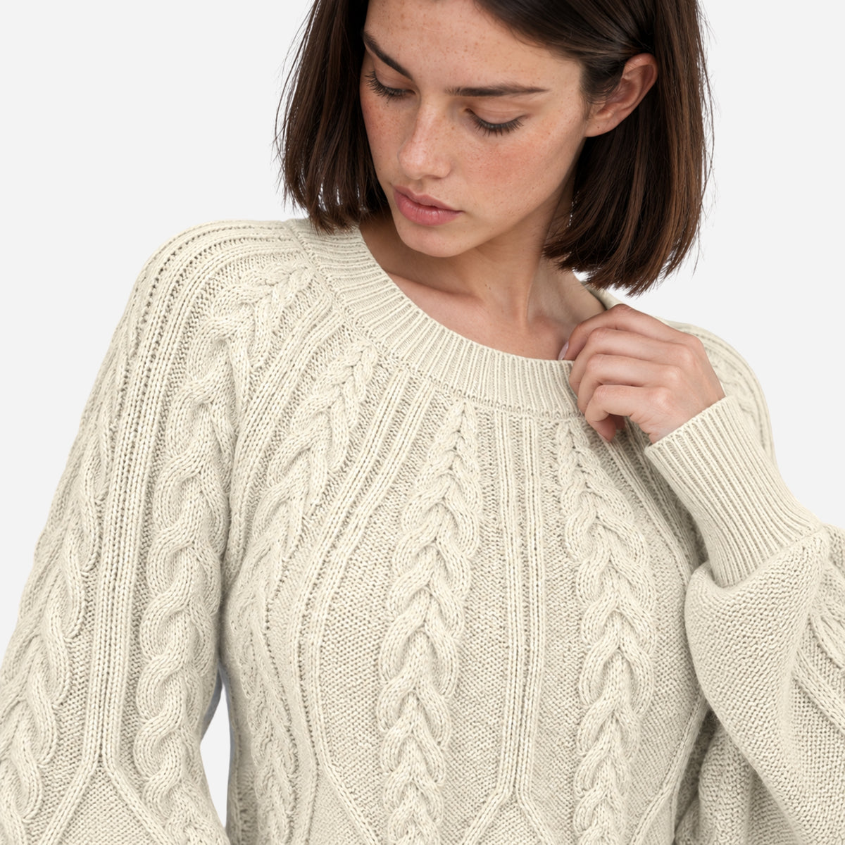 Women’s Cable-Knit Lantern Sleeve Jumper-Fowsa