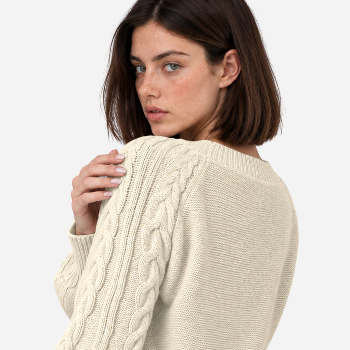 Women’s Cable-Knit Lantern Sleeve Jumper-Fowsa
