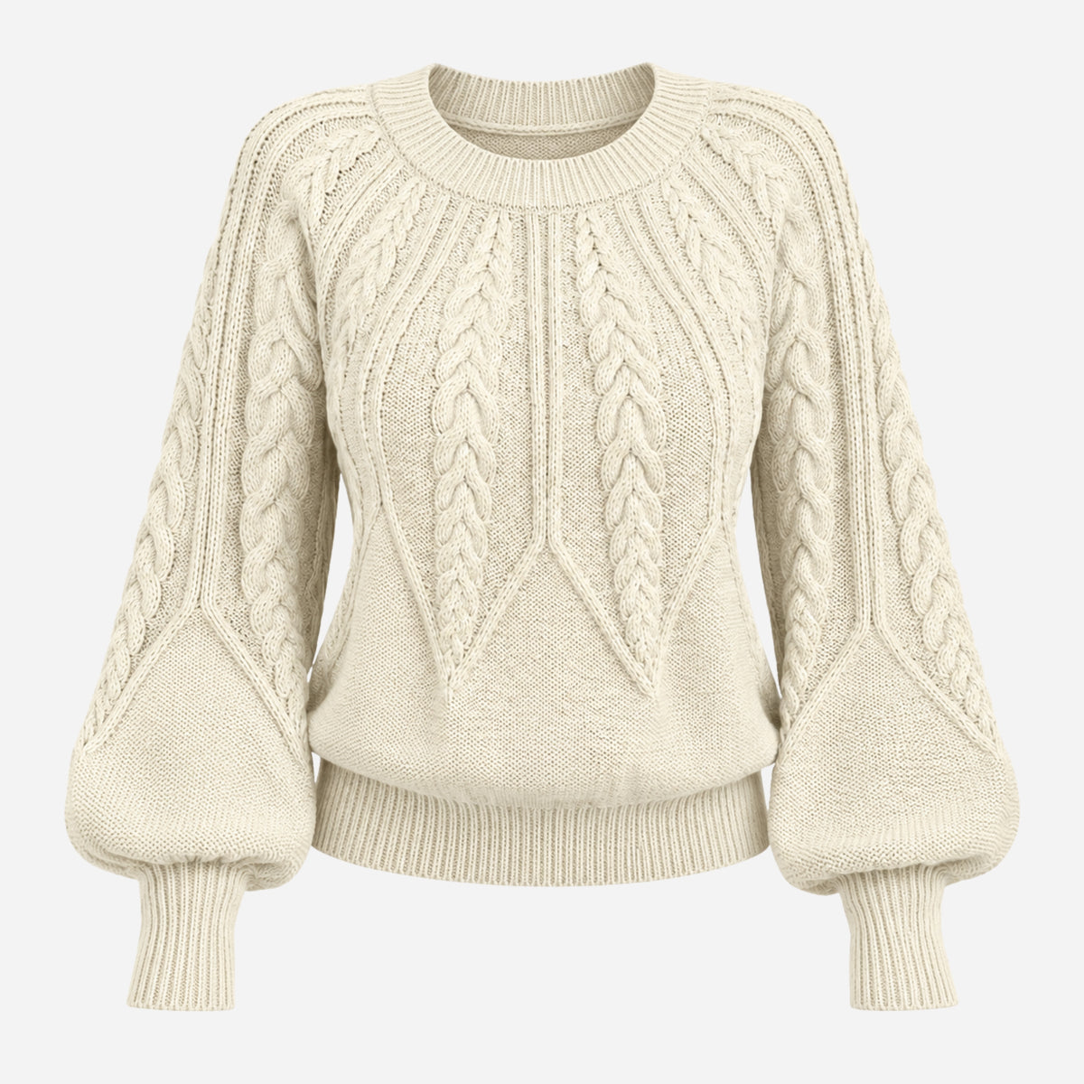 Women’s Cable-Knit Lantern Sleeve Jumper-Fowsa