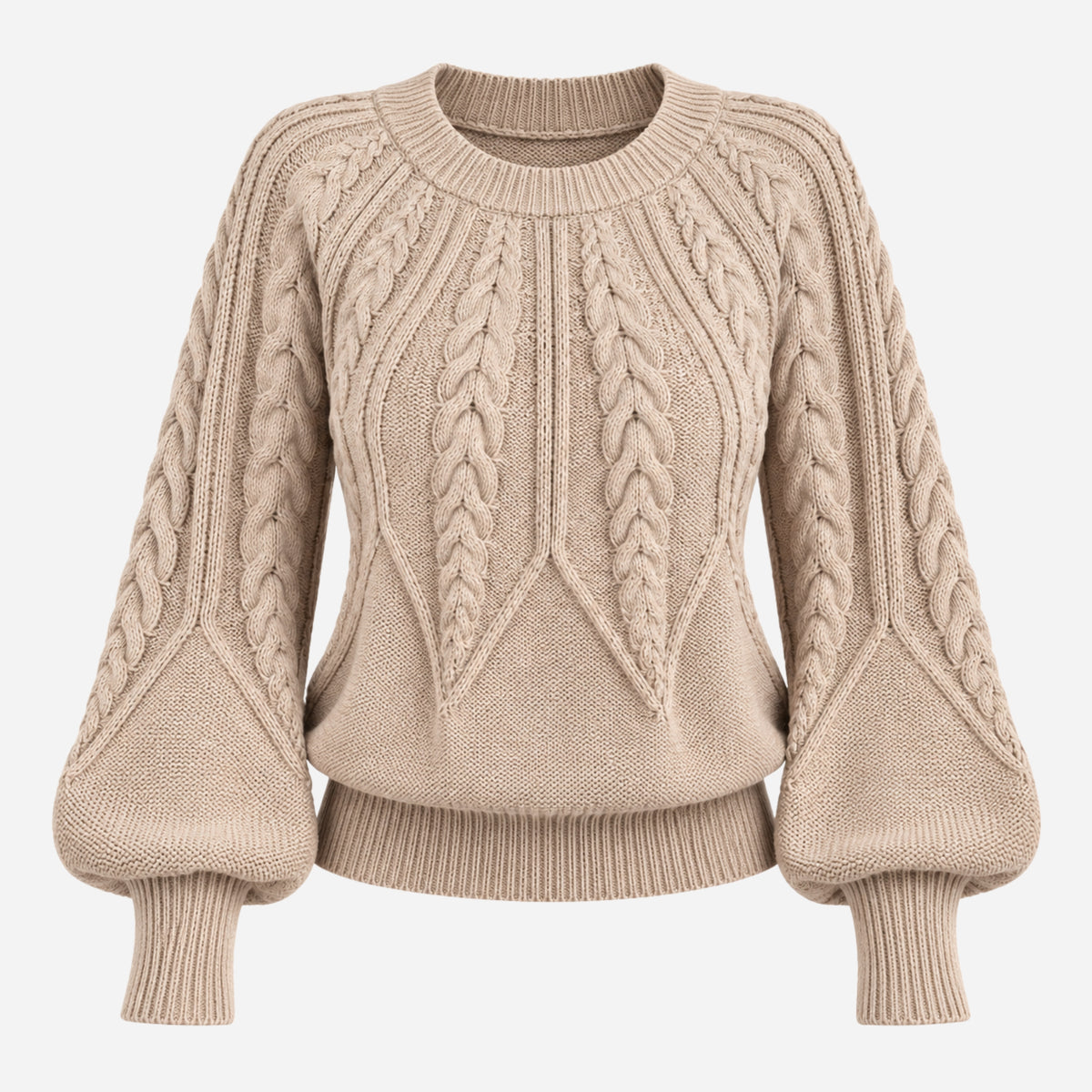 Women’s Cable-Knit Lantern Sleeve Jumper-Fowsa