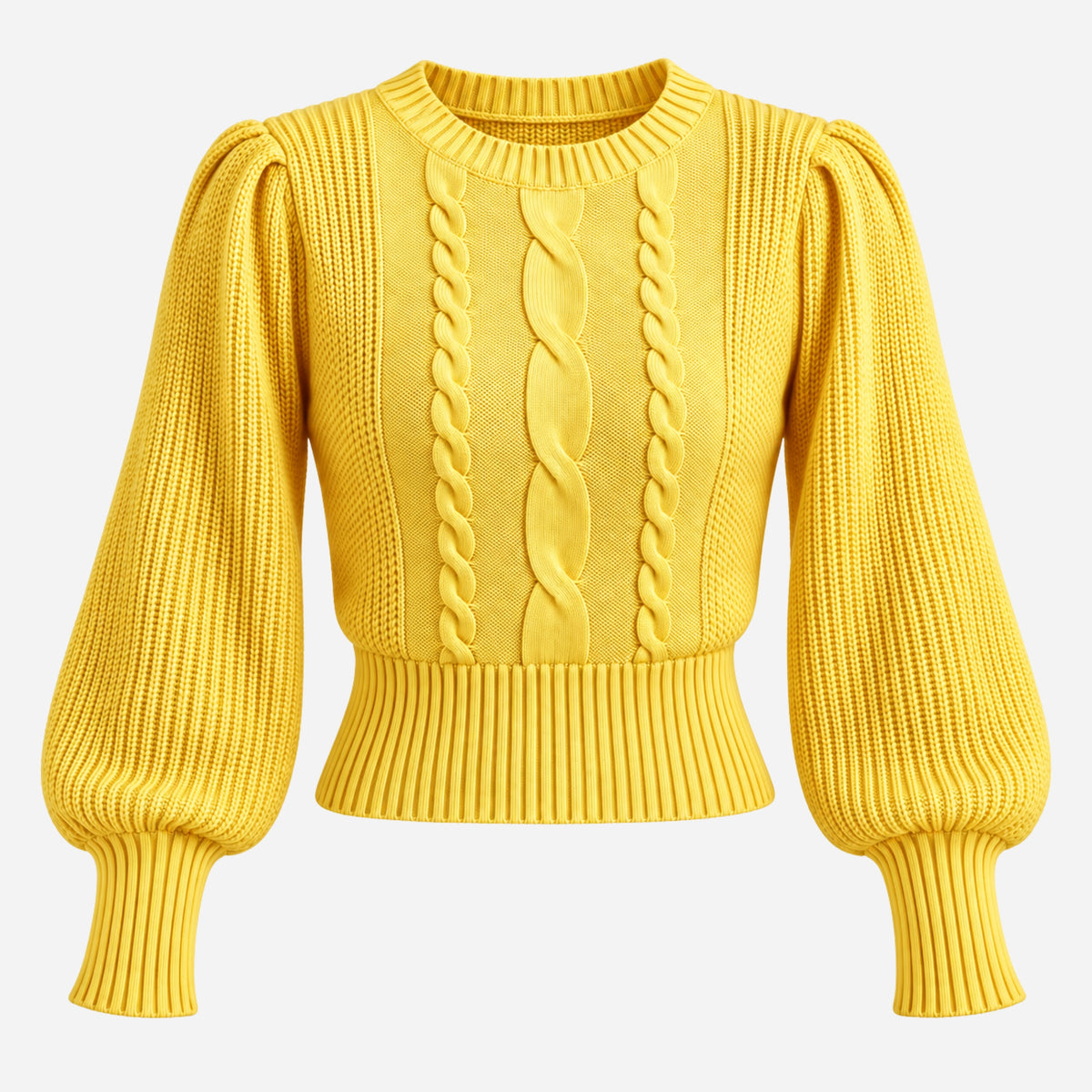 Women’s Cable-Knit Puff Sleeve Jumper-Fowsa