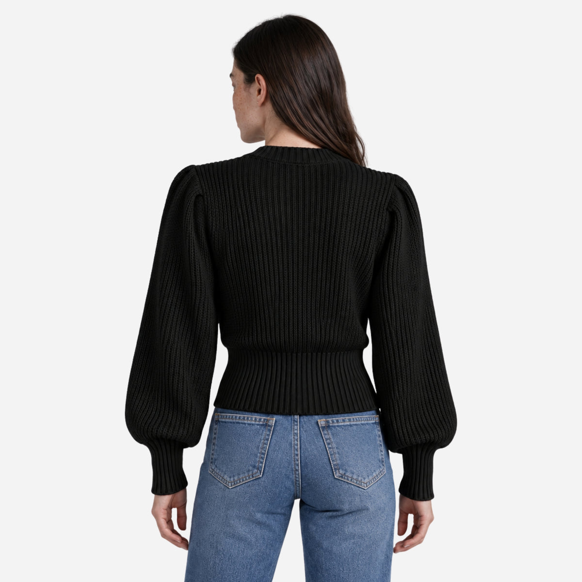 Women’s Cable-Knit Puff Sleeve Jumper-Fowsa