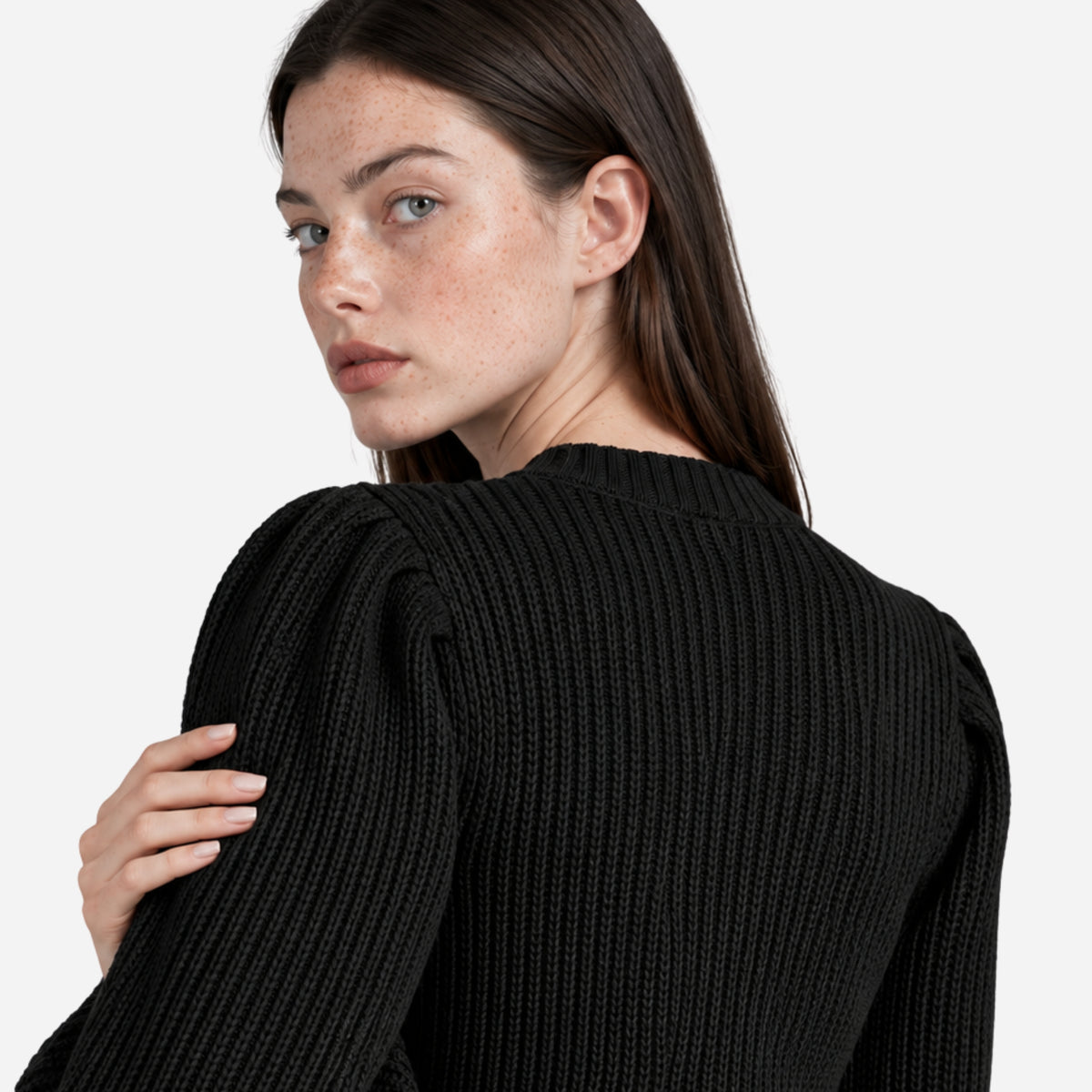 Women’s Cable-Knit Puff Sleeve Jumper-Fowsa