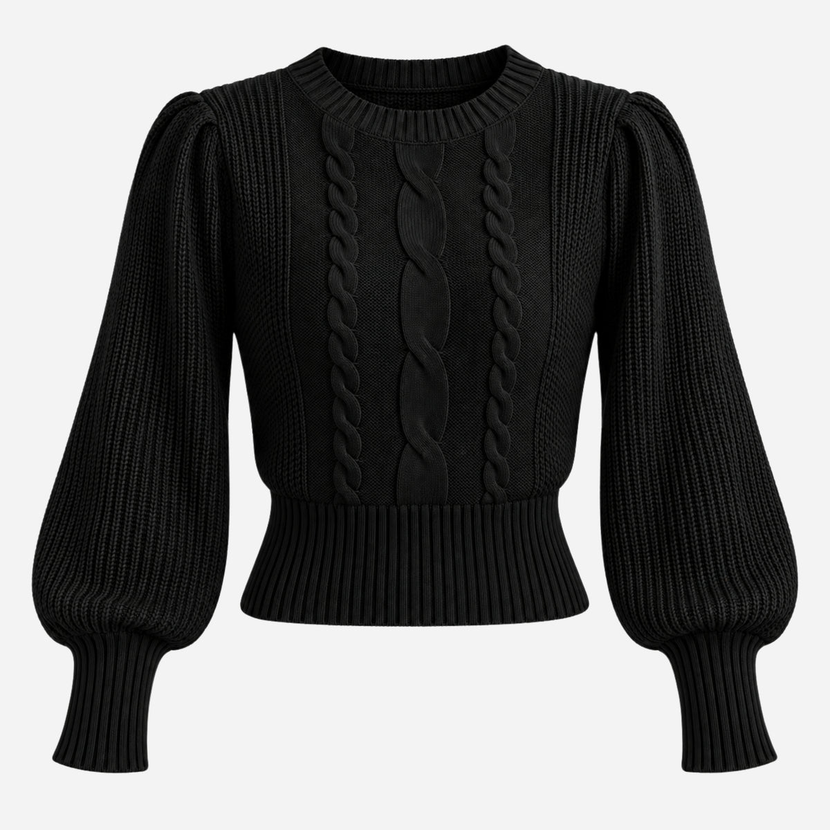 Women’s Cable-Knit Puff Sleeve Jumper-Fowsa