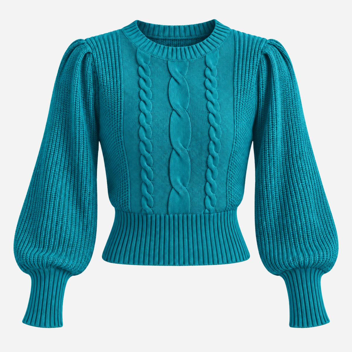 Women’s Cable-Knit Puff Sleeve Jumper-Fowsa