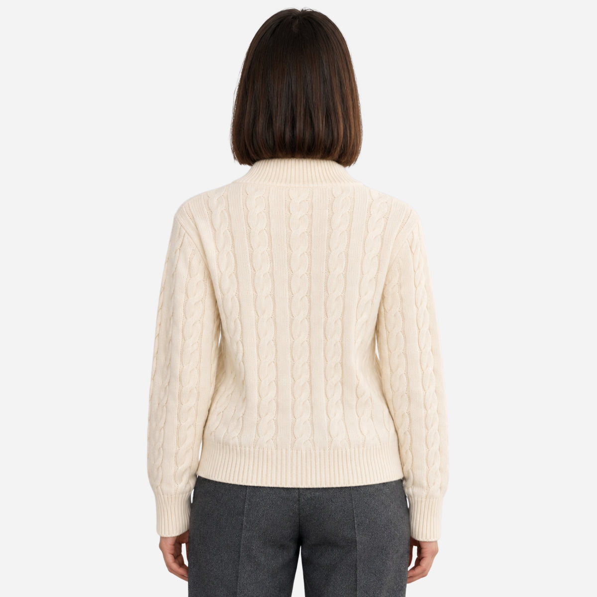 Women’s Cable-Knit Quarter-Zip High-Neck Jumper-Fowsa