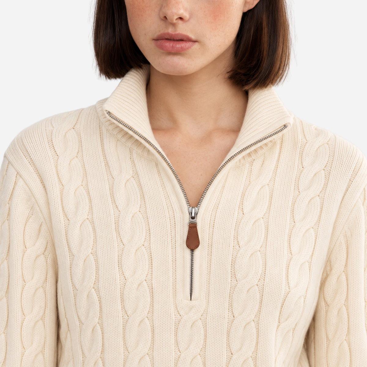 Women’s Cable-Knit Quarter-Zip High-Neck Jumper-Fowsa