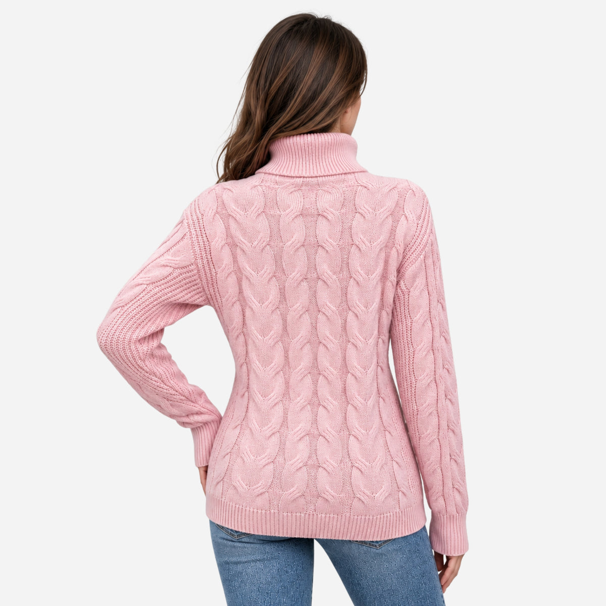 Women’s Cable-Knit Roll-Neck Jumper-Fowsa