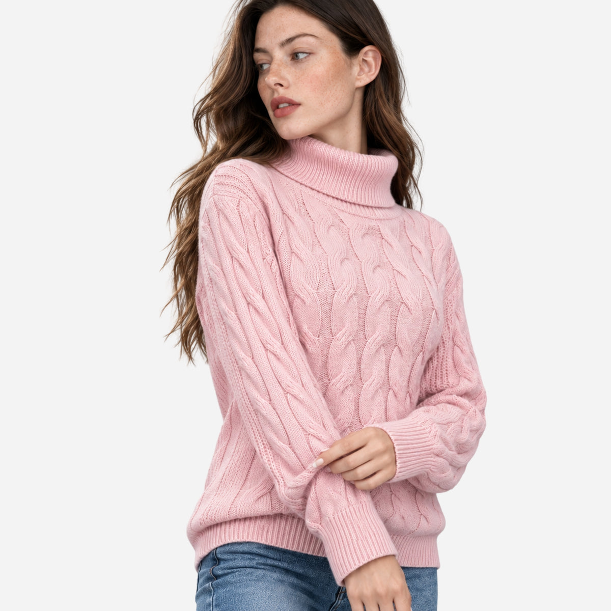Women’s Cable-Knit Roll-Neck Jumper-Fowsa