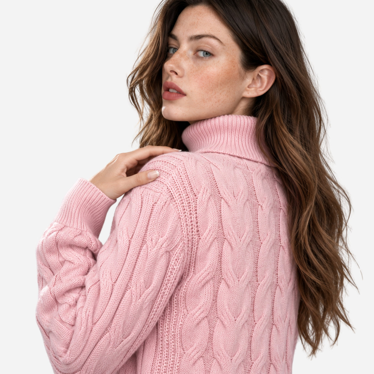 Women’s Cable-Knit Roll-Neck Jumper-Fowsa