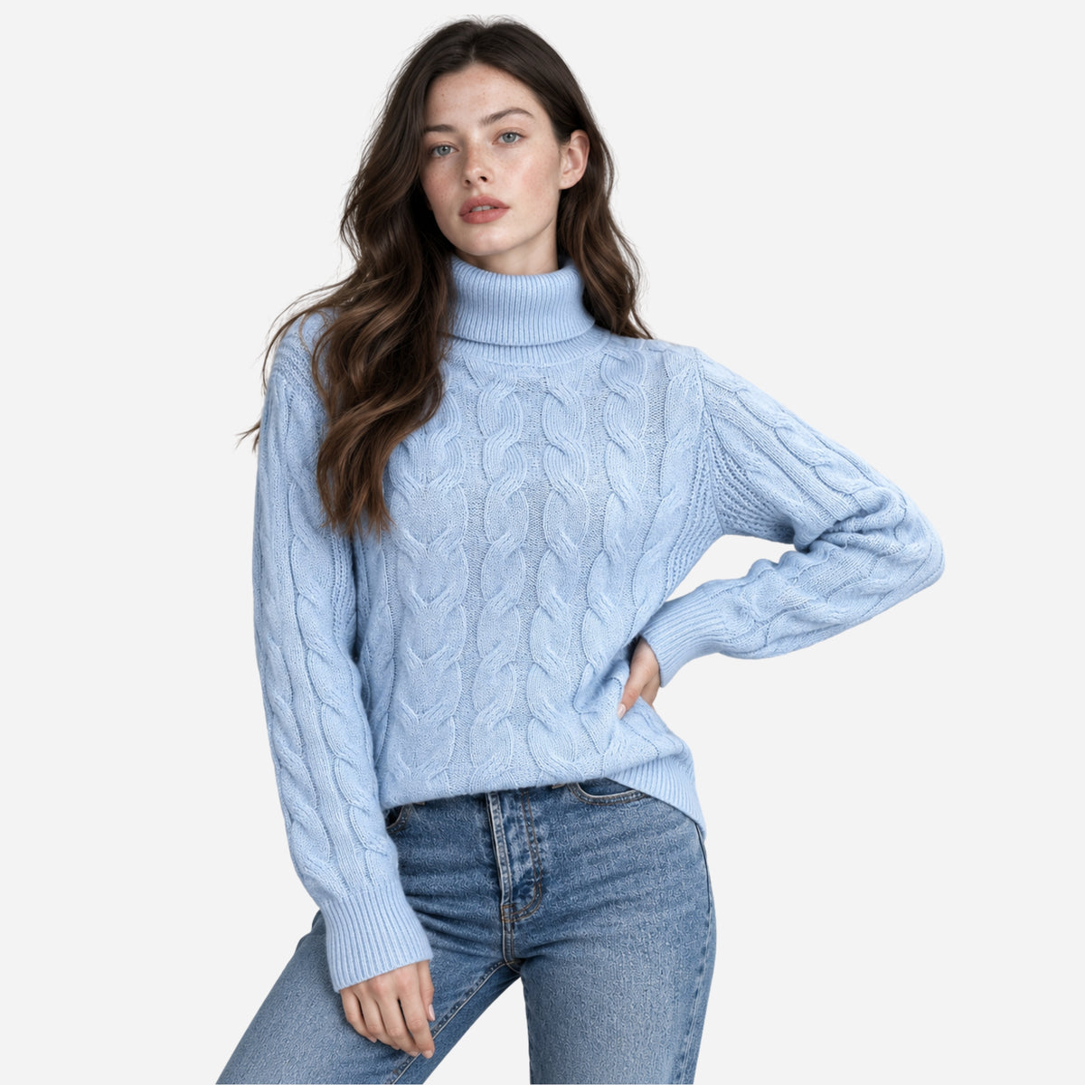Women’s Cable-Knit Roll-Neck Jumper-Fowsa