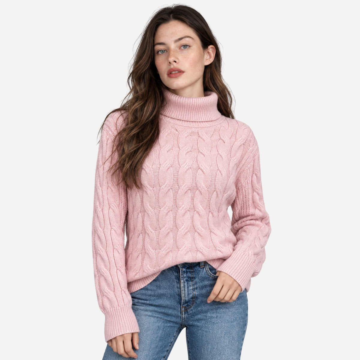 Women’s Cable-Knit Roll-Neck Jumper-Fowsa