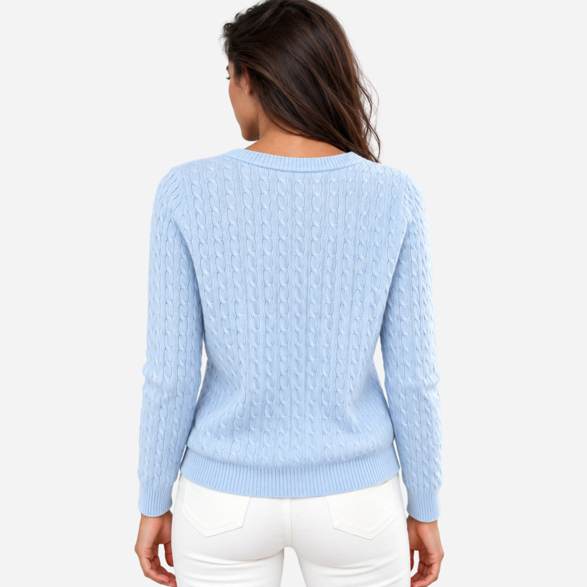 Women’s Cable-Knit Round Neck Cardigan Jumper-Fowsa