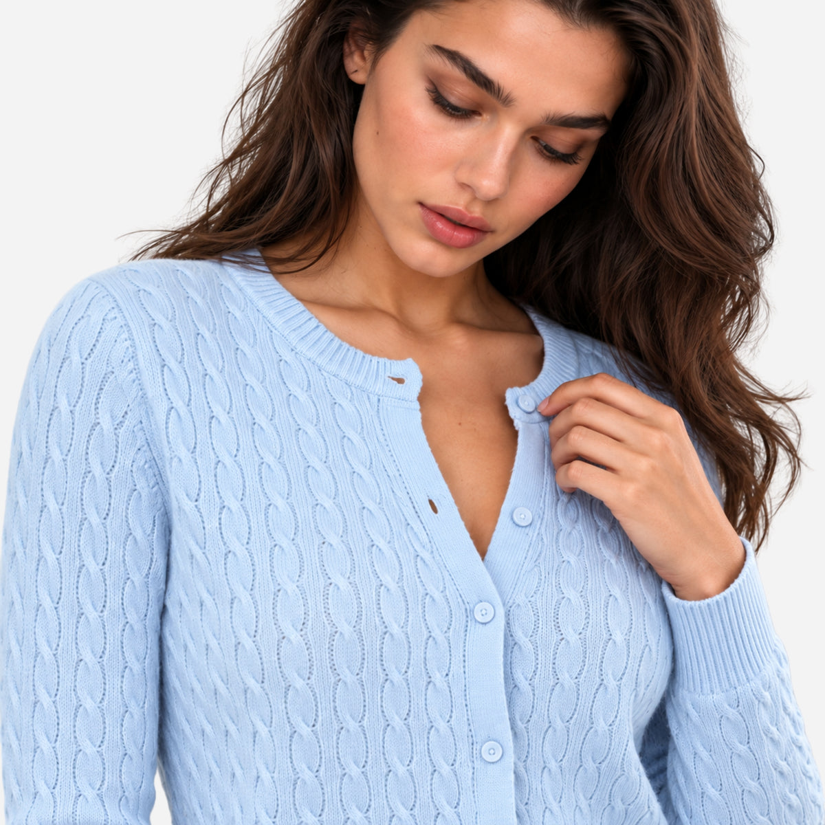 Women’s Cable-Knit Round Neck Cardigan Jumper-Fowsa