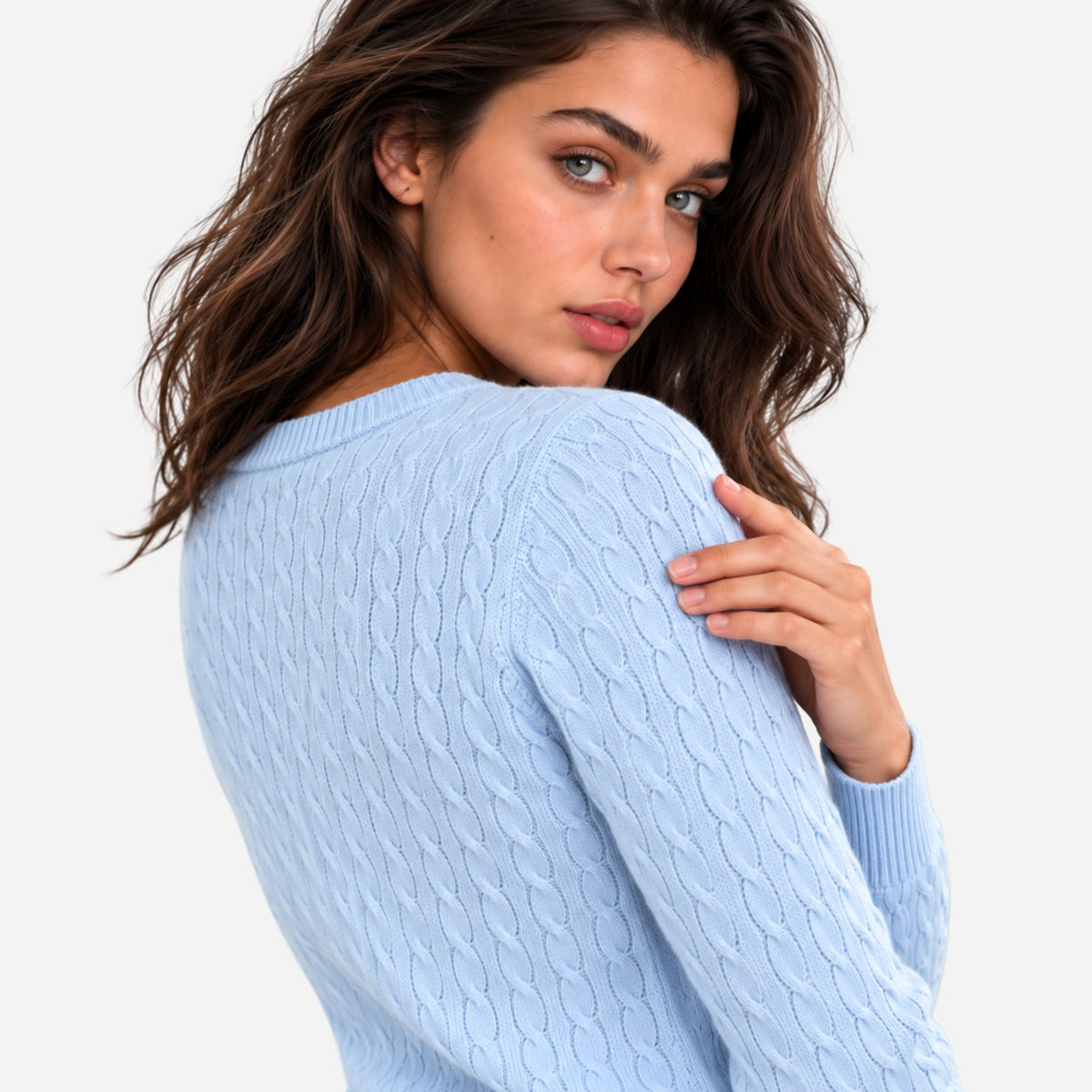 Women’s Cable-Knit Round Neck Cardigan Jumper-Fowsa