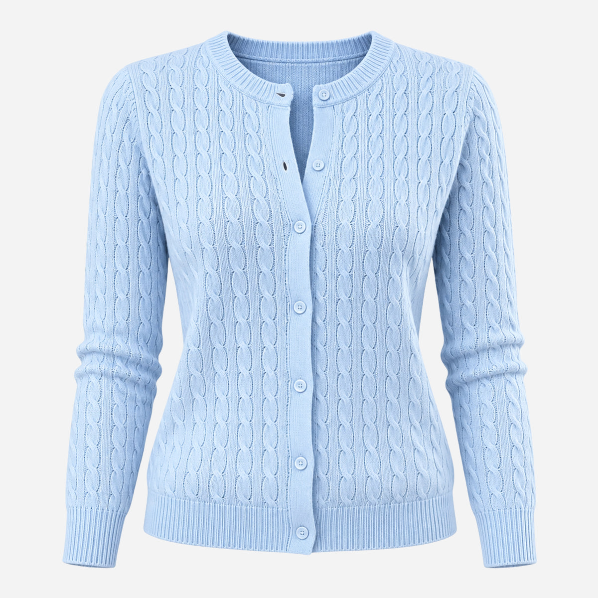 Women’s Cable-Knit Round Neck Cardigan Jumper-Fowsa