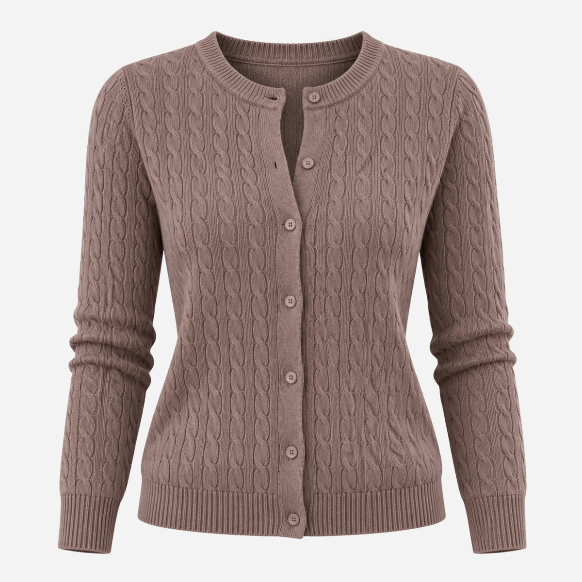 Women’s Cable-Knit Round Neck Cardigan Jumper-Fowsa