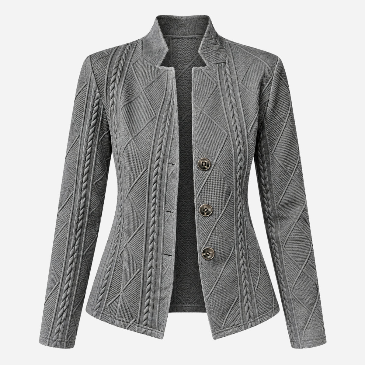 Women’s Cable-Knit Single-Breasted Blazer Jacket-Fowsa