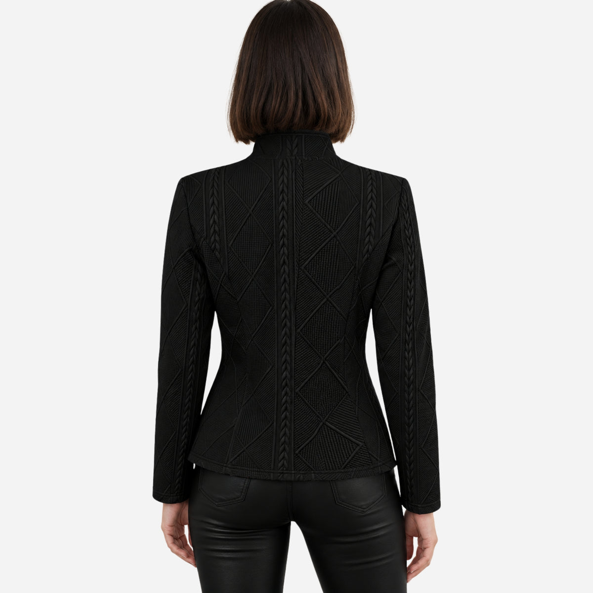 Women’s Cable-Knit Single-Breasted Blazer Jacket-Fowsa