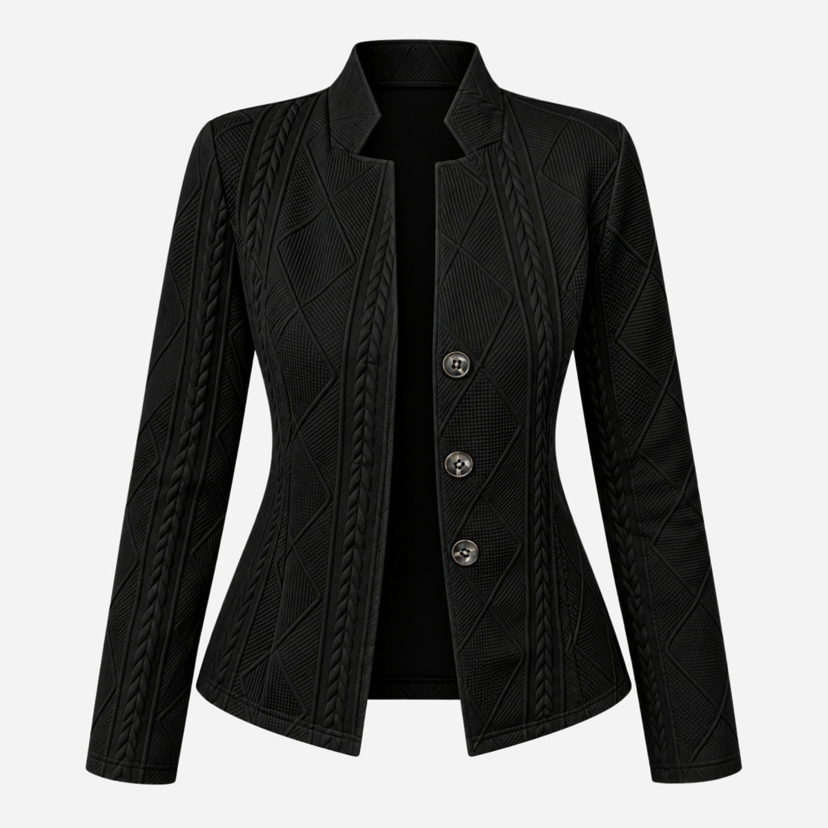 Women’s Cable-Knit Single-Breasted Blazer Jacket-Fowsa