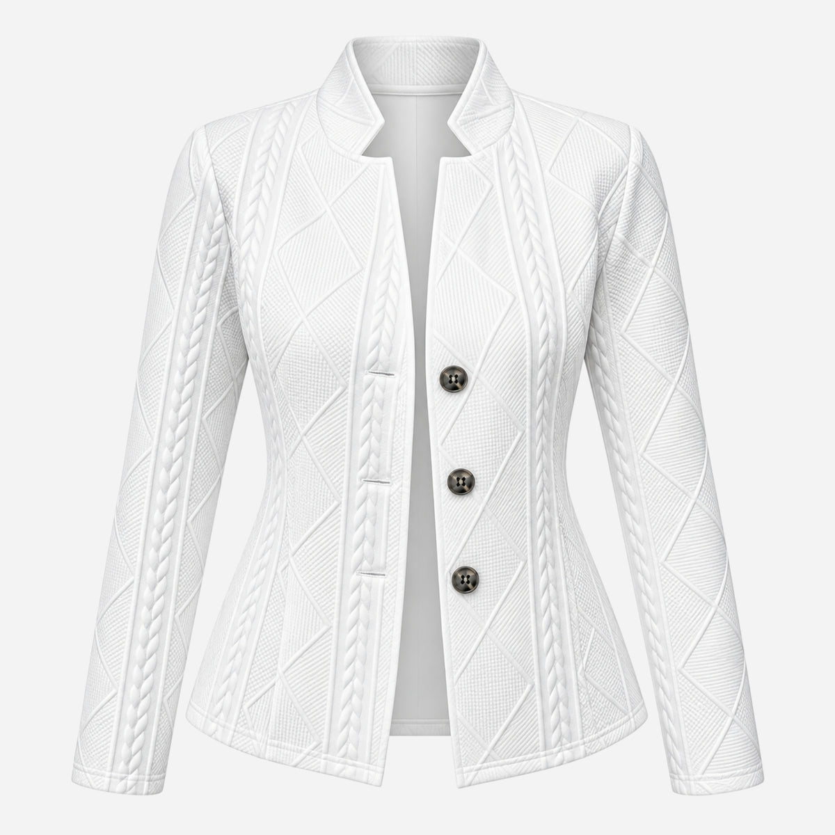 Women’s Cable-Knit Single-Breasted Blazer Jacket-Fowsa