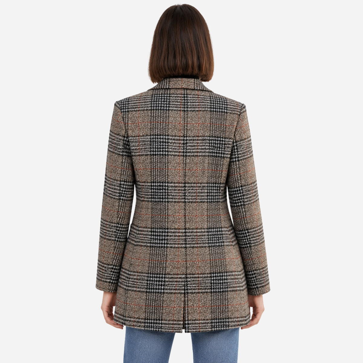 Women’s Checked Double-Breasted Longline Blazer-Fowsa
