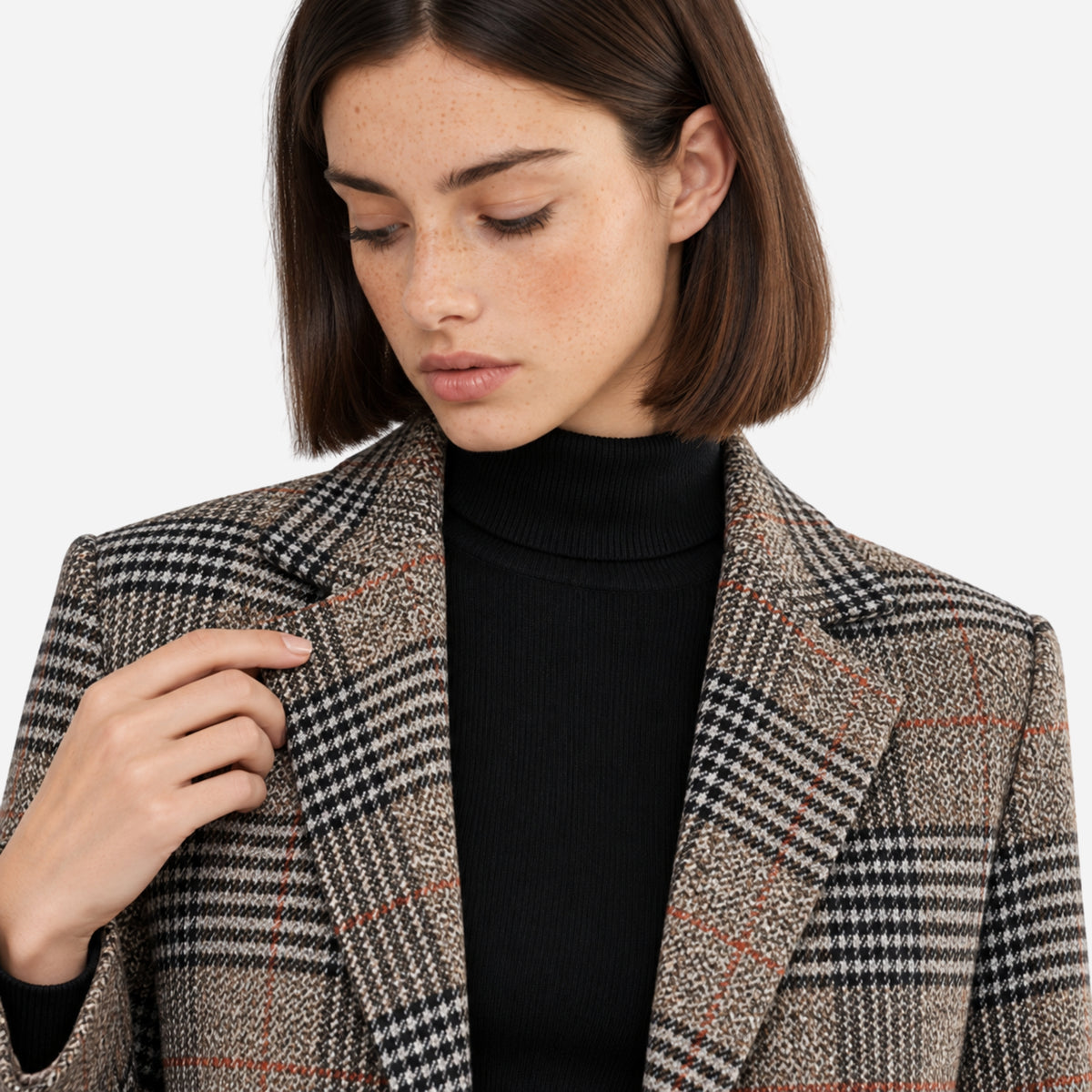 Women’s Checked Double-Breasted Longline Blazer-Fowsa