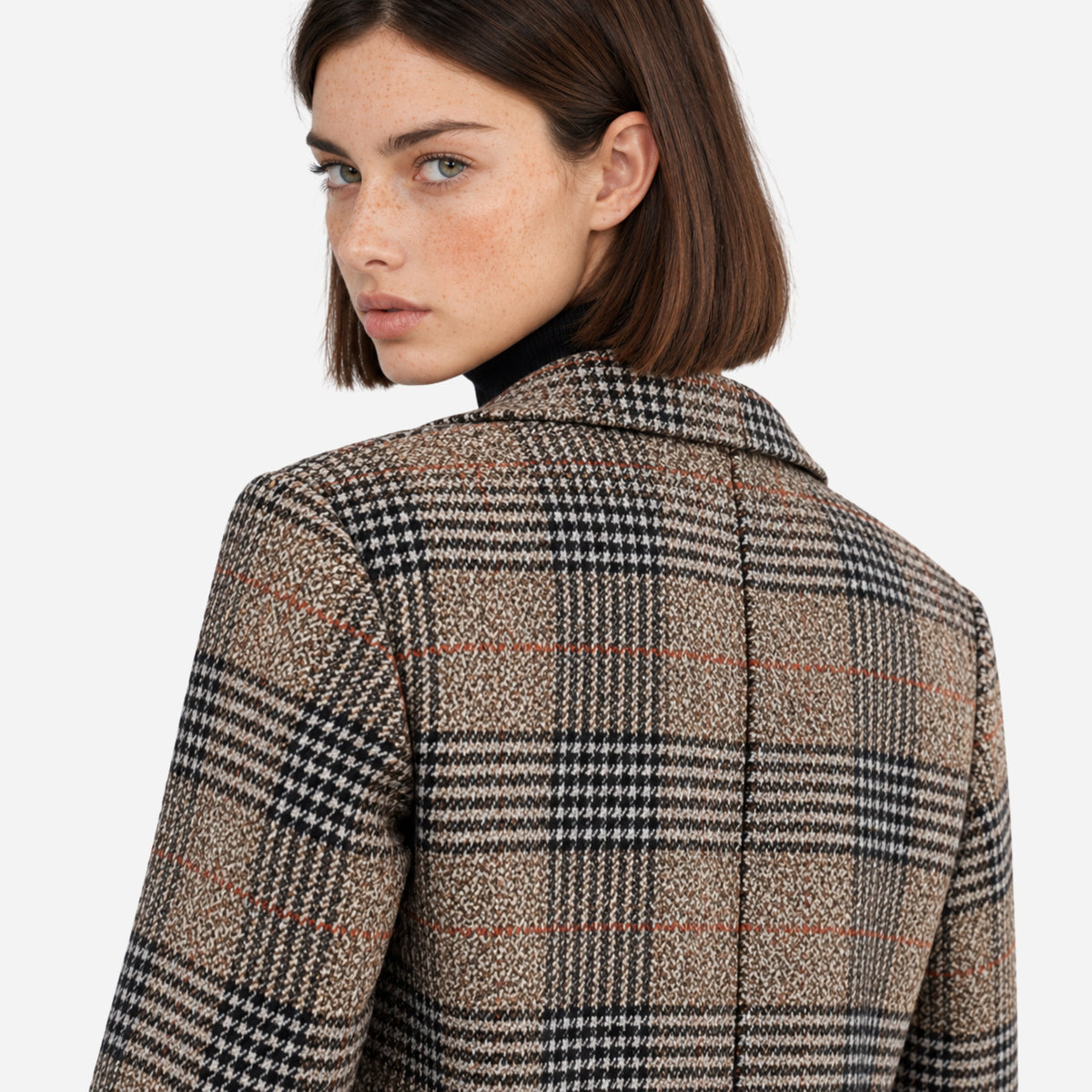 Women’s Checked Double-Breasted Longline Blazer-Fowsa