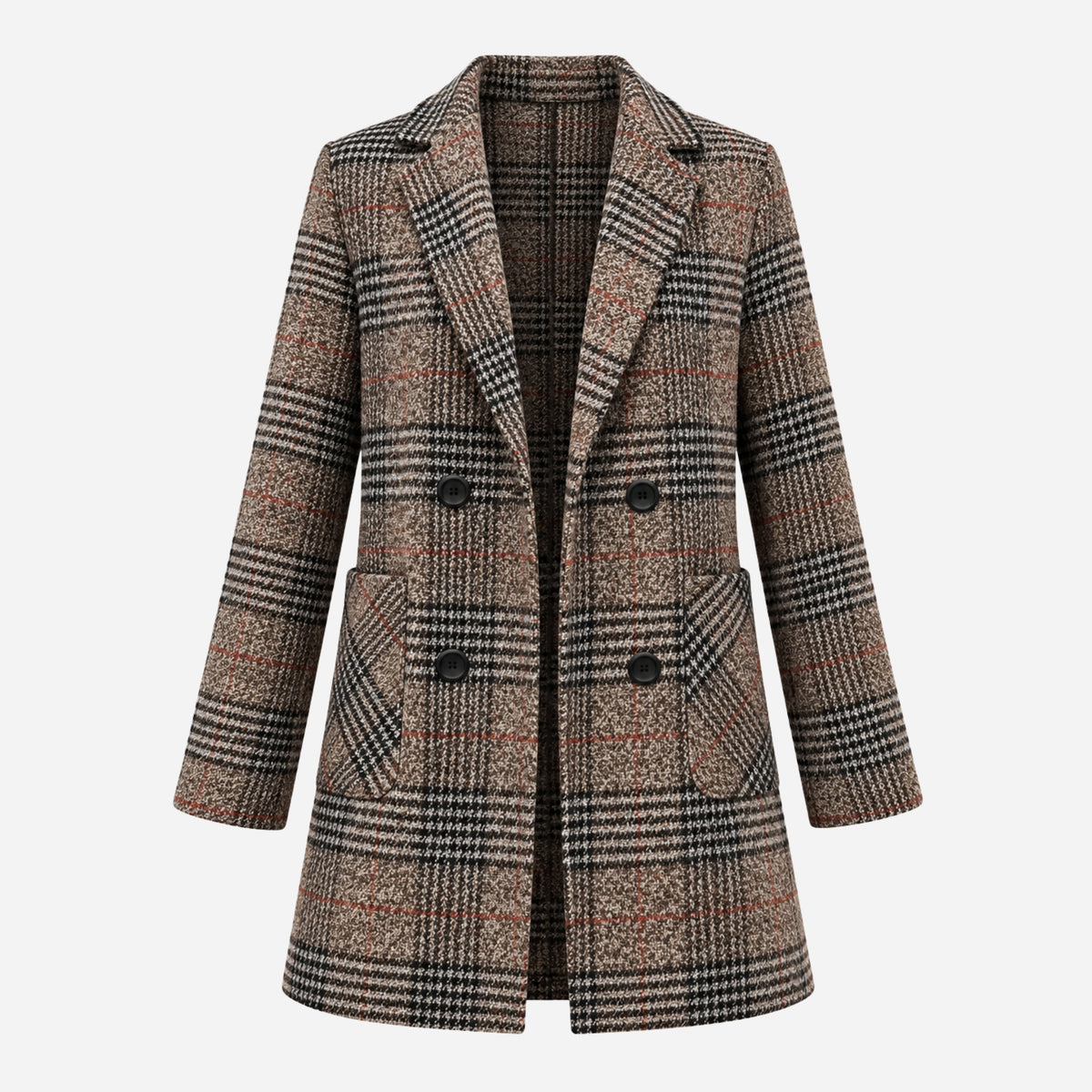 Women’s Checked Double-Breasted Longline Blazer-Fowsa