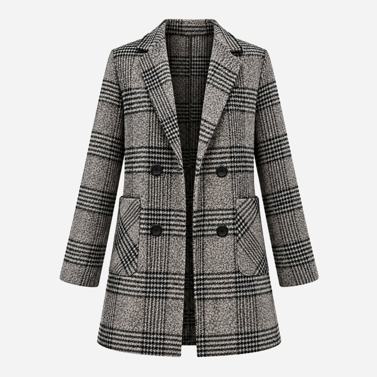 Women’s Checked Double-Breasted Longline Blazer-Fowsa