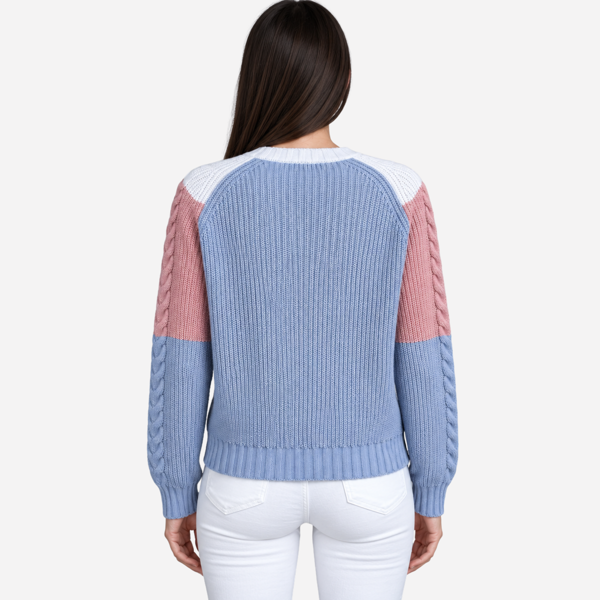 Women’s Chevron Colour-Block Cable-Knit Jumper-Fowsa