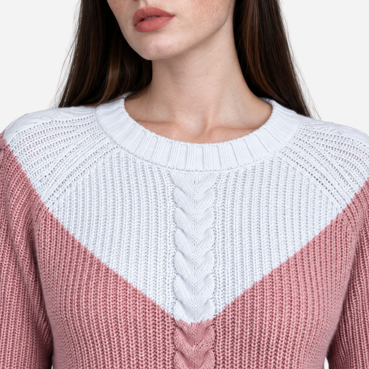 Women’s Chevron Colour-Block Cable-Knit Jumper-Fowsa