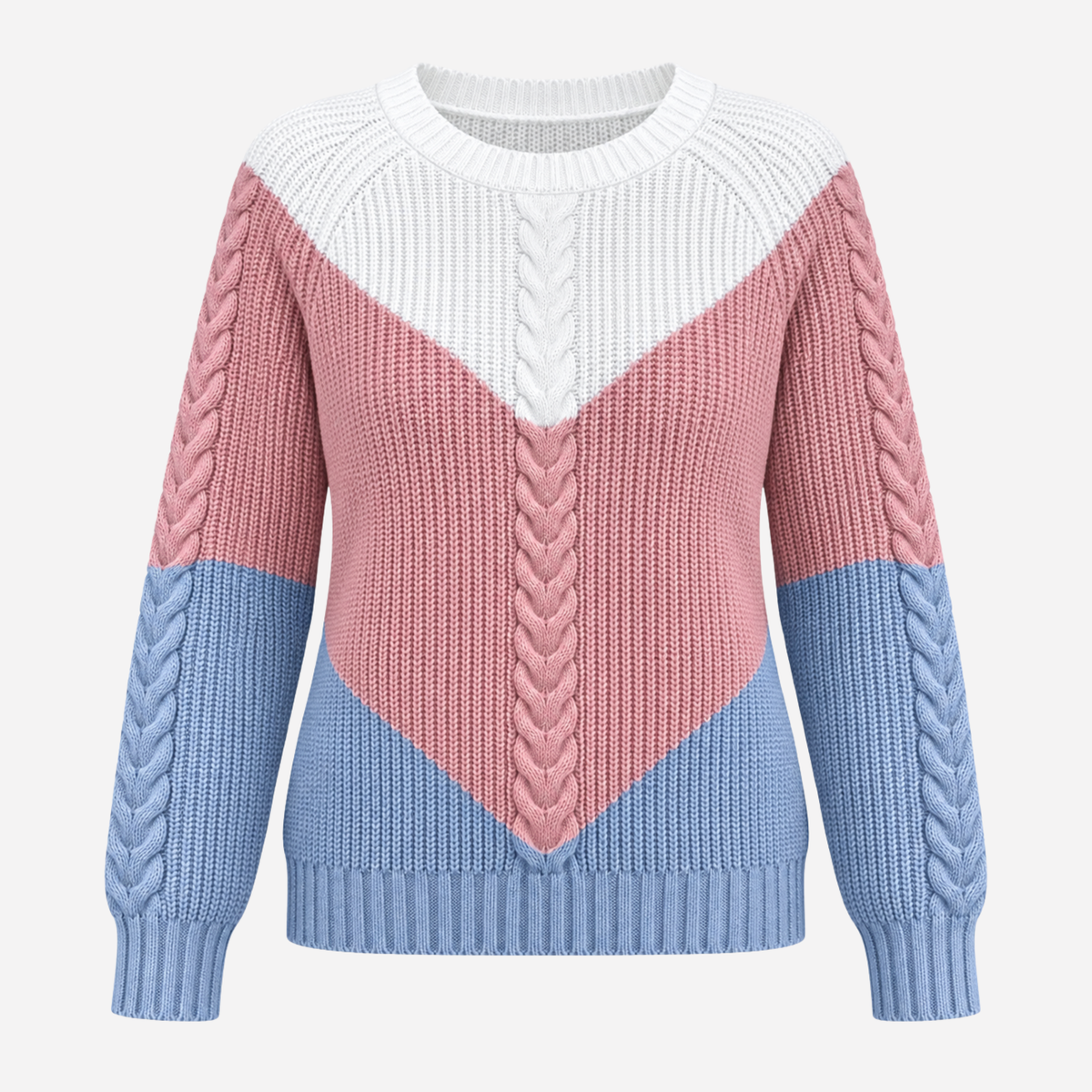 Women’s Chevron Colour-Block Cable-Knit Jumper-Fowsa