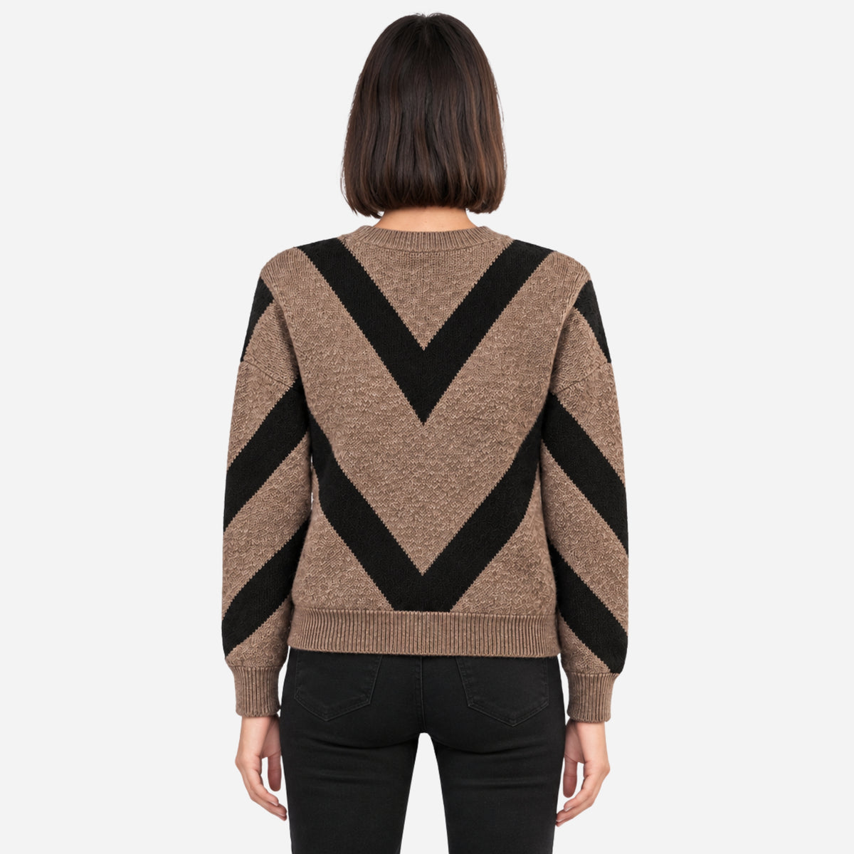 Women’s Chevron Pattern Crew Neck Jumper-Fowsa